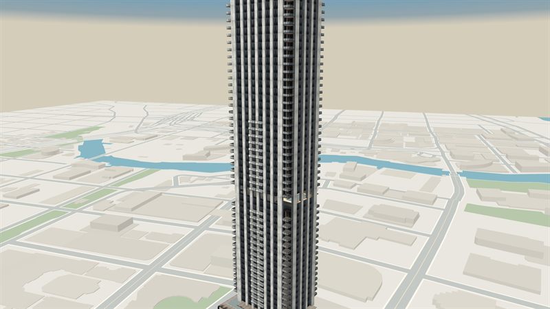 888 Brickell tower in its Brickell surroundings, 3D model