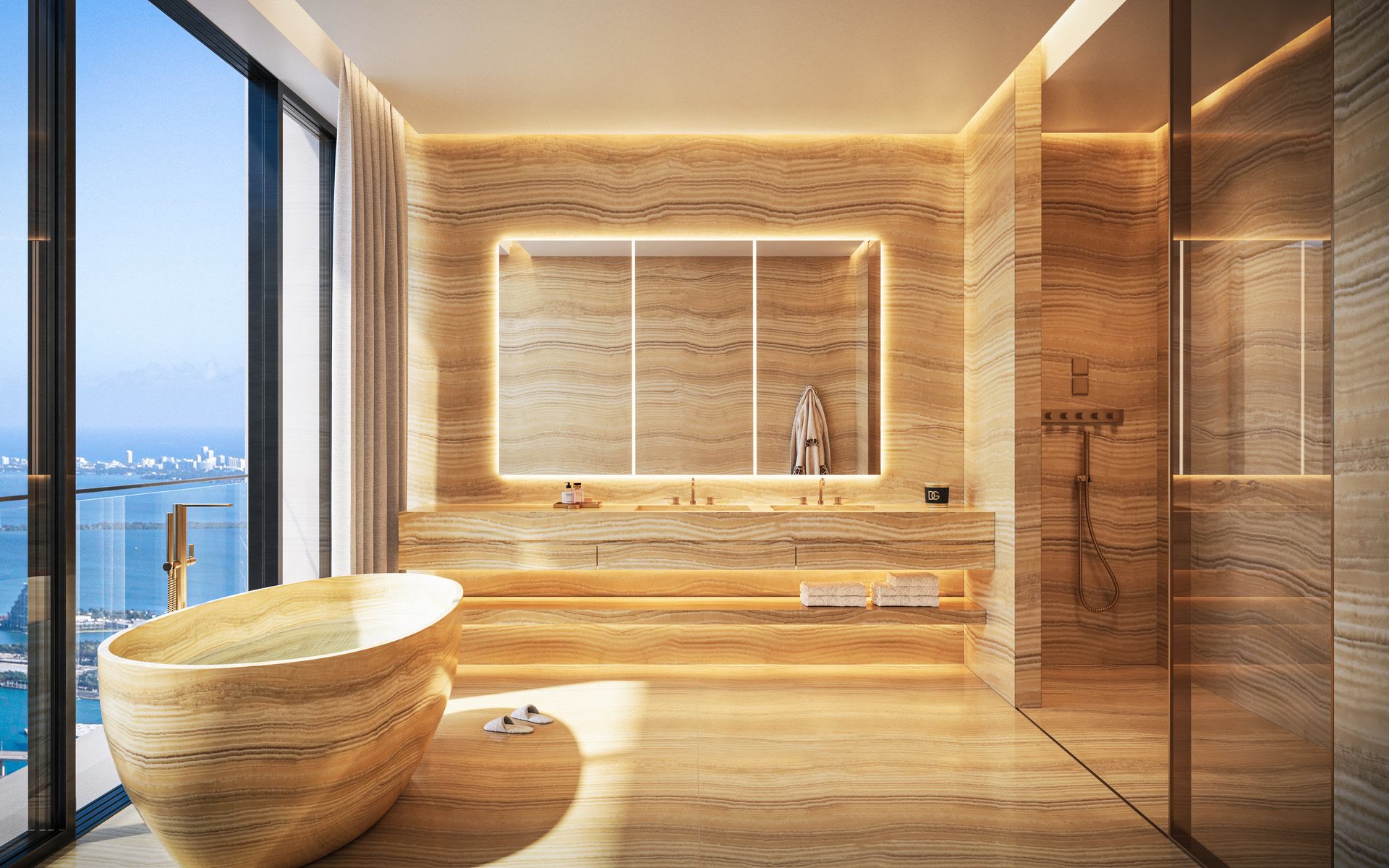 Gold accented bathroom