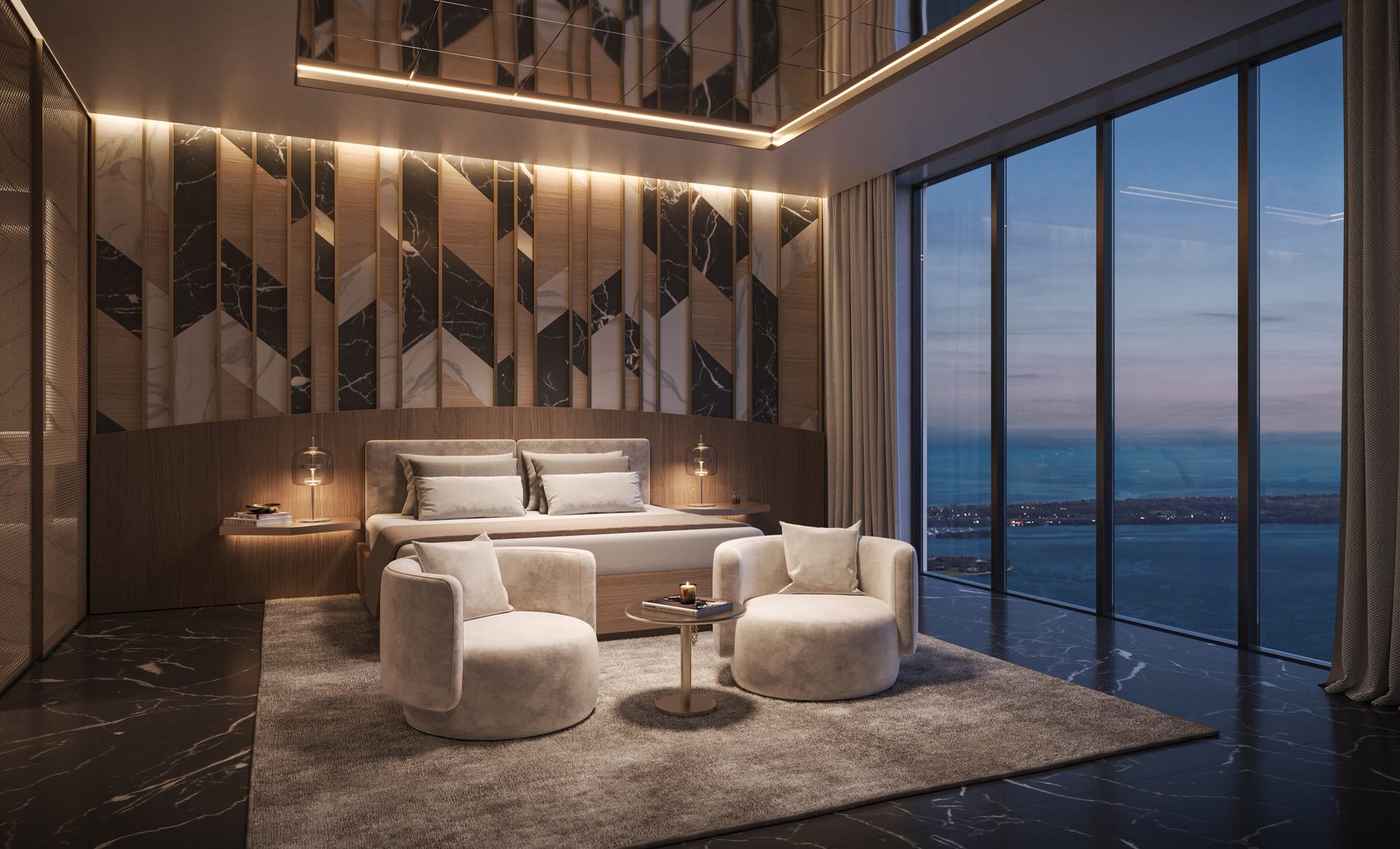 Primary bedroom with bay views