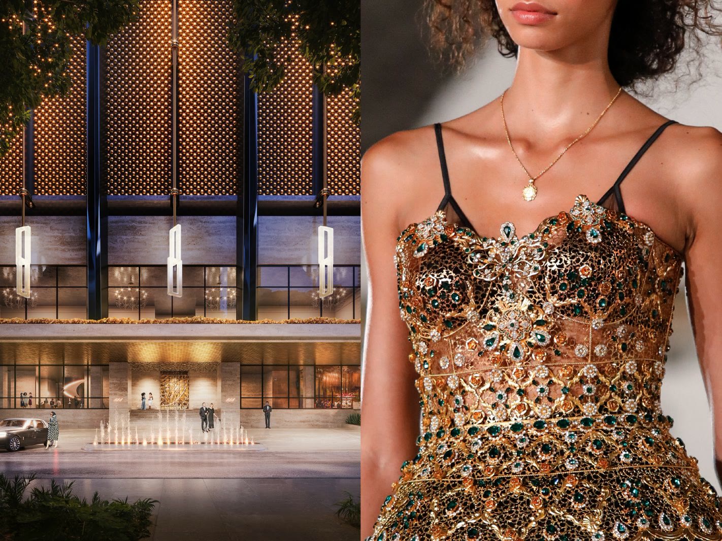 888 Brickell lobby paired with Dolce and Gabbana jeweled gown