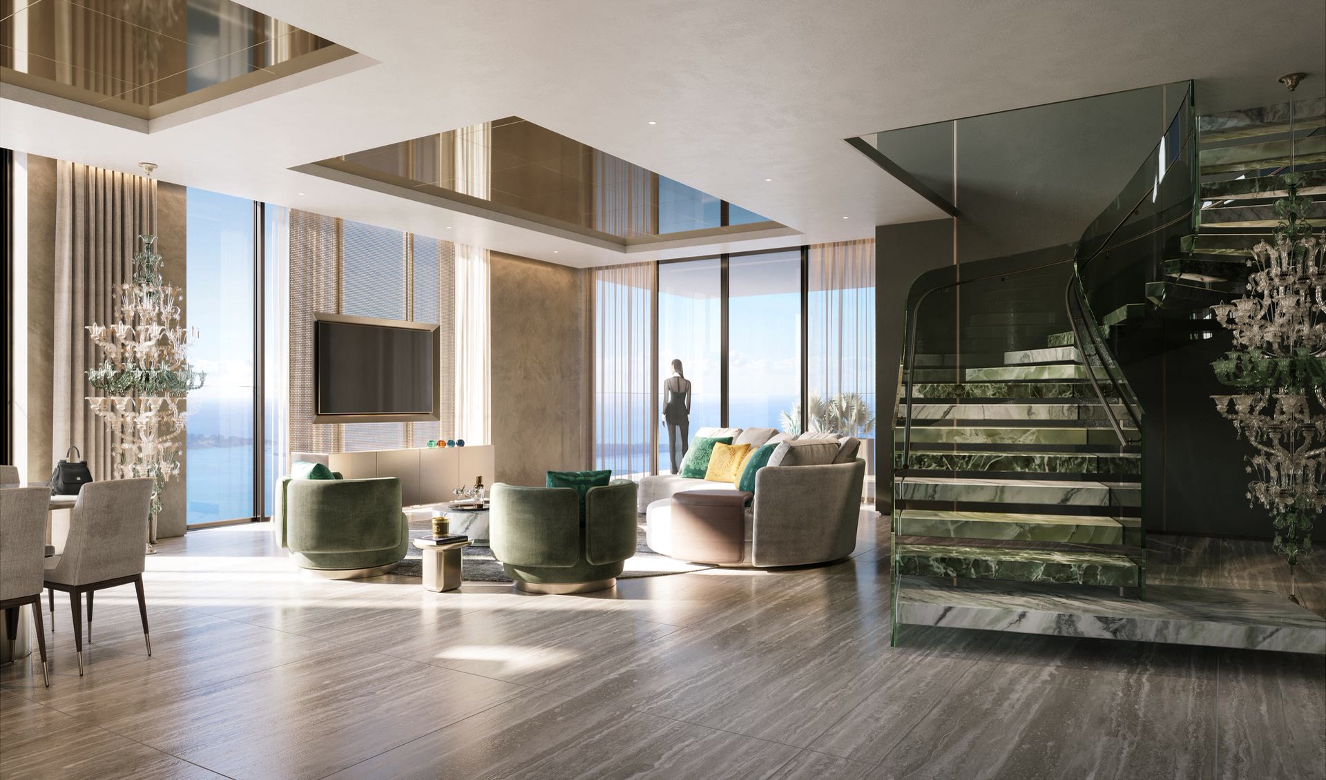 Living room with green accents