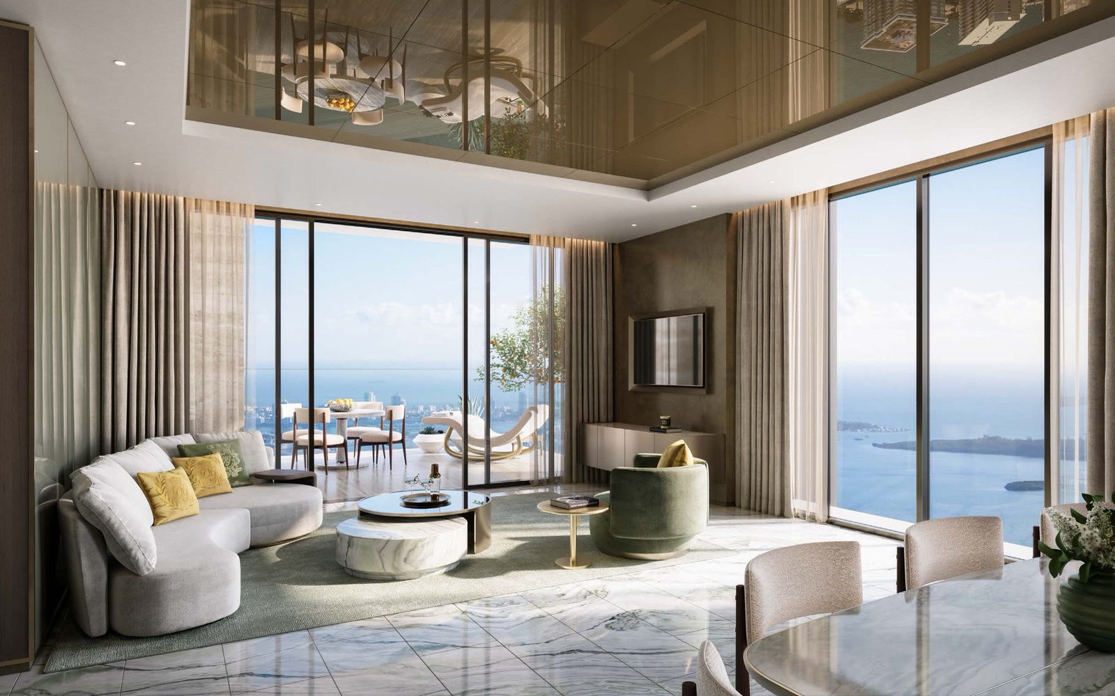Furnished living room at 888 Brickell